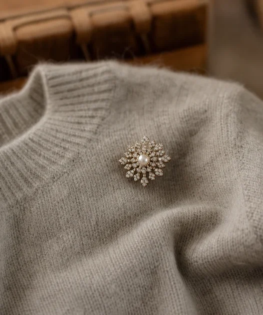 On a testé la broche scintillante sur un simple pull en maille : le résultat est bluffant